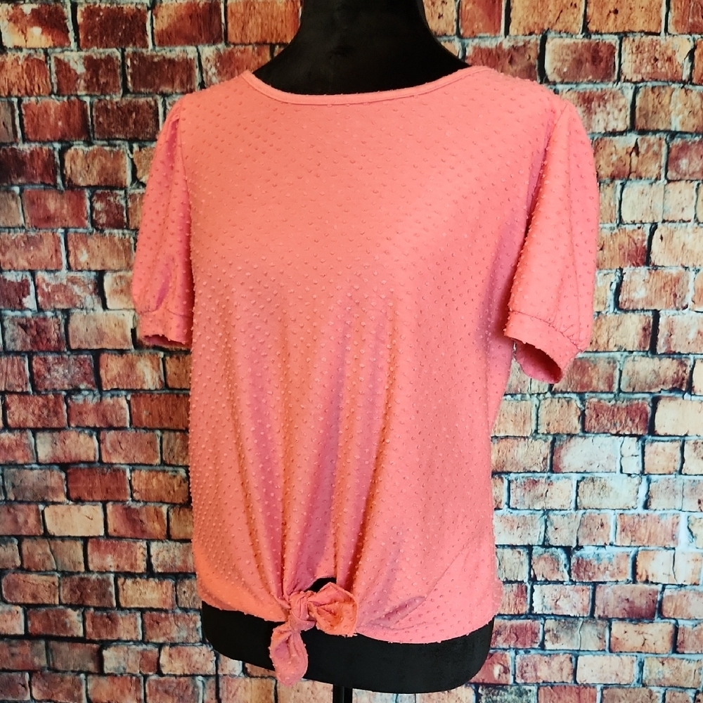 W5 Swiss Dot Front Tie Salmon Pink Top M